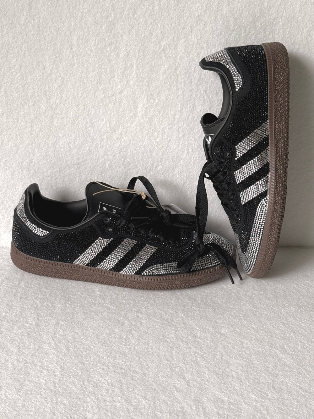 adidas Black & Silver Crystal Low-Top Sneakers with Brown Sole
